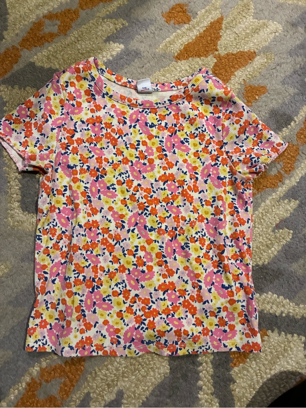 Old Navy Girls Floral Ribbed Short-Sleeve Tee in Pink, Orange & Yellow 3t